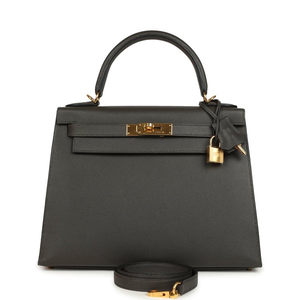 Hermes Pre-owned Hermes Kelly Sellier 28 Graphite Madame Gold Hardware