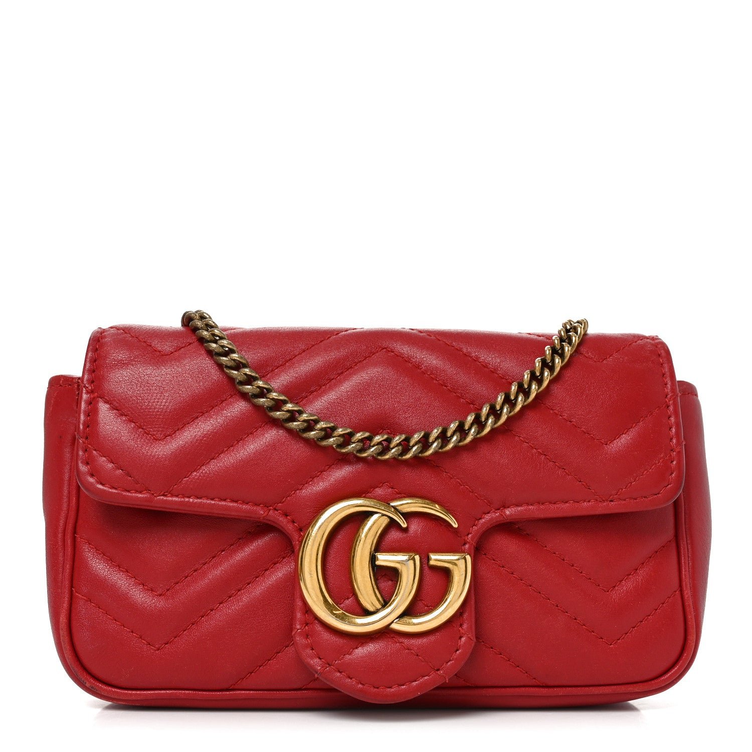 Gucci Calfskin Matelasse Super Mini GG Marmont Shoulder Bag Hibiscus Red