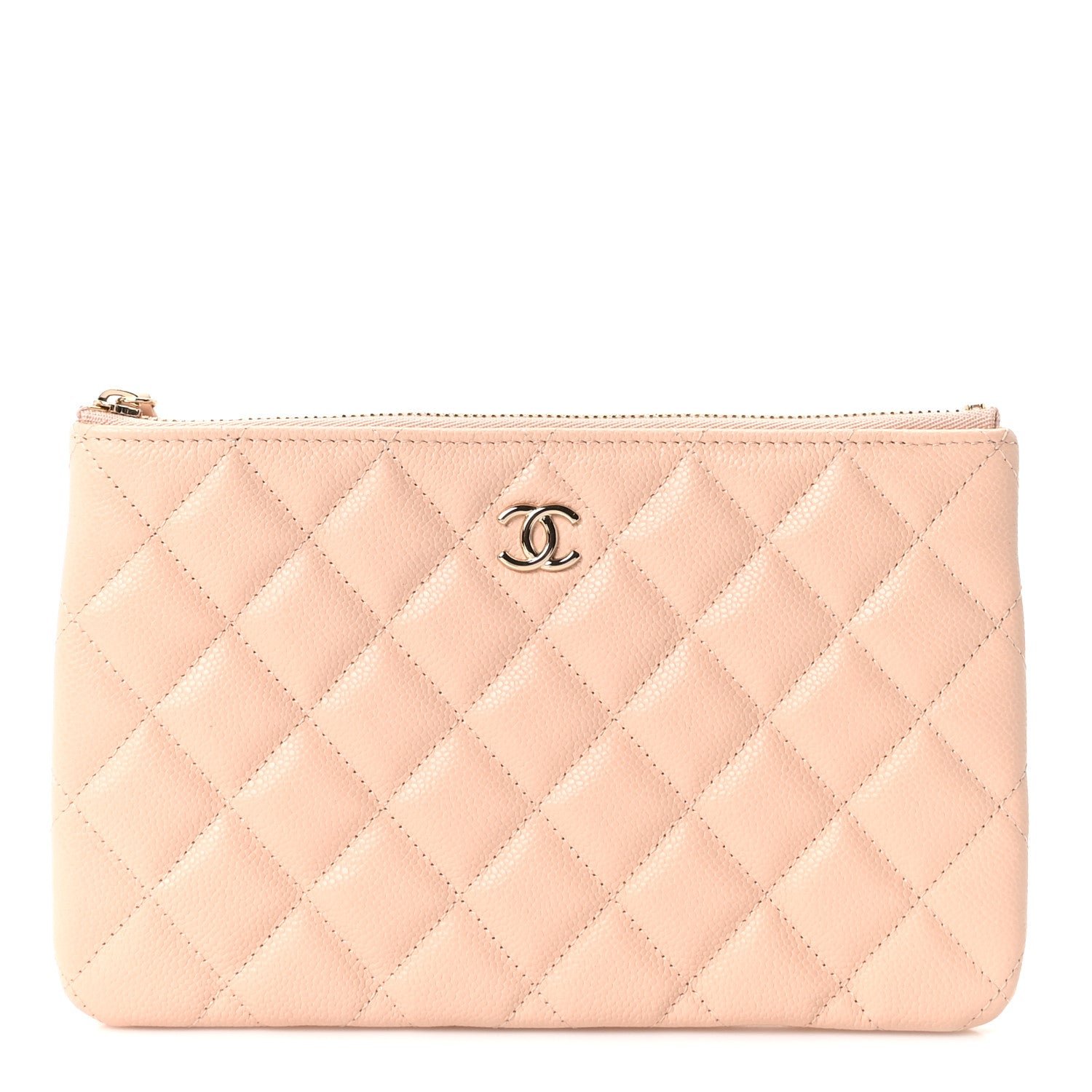 Chanel Caviar Quilted Small Zipped Pouch Light Beige