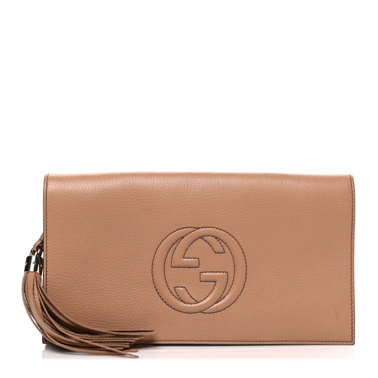 Gucci Pebbled Calfskin Medium Soho Clutch Camelia