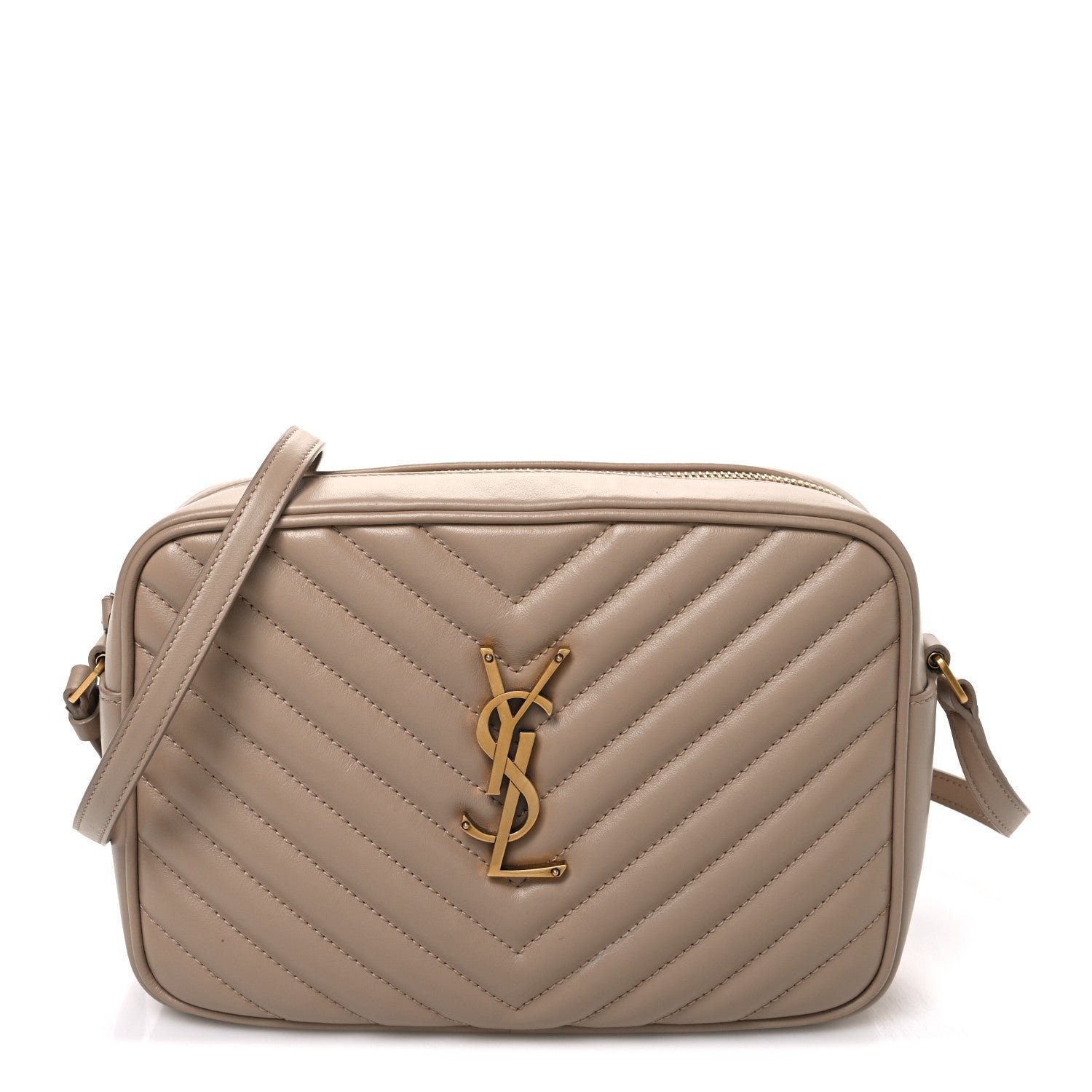 Saint Laurent Calfskin Matelasse Monogram Lou Camera Bag Dark Beige