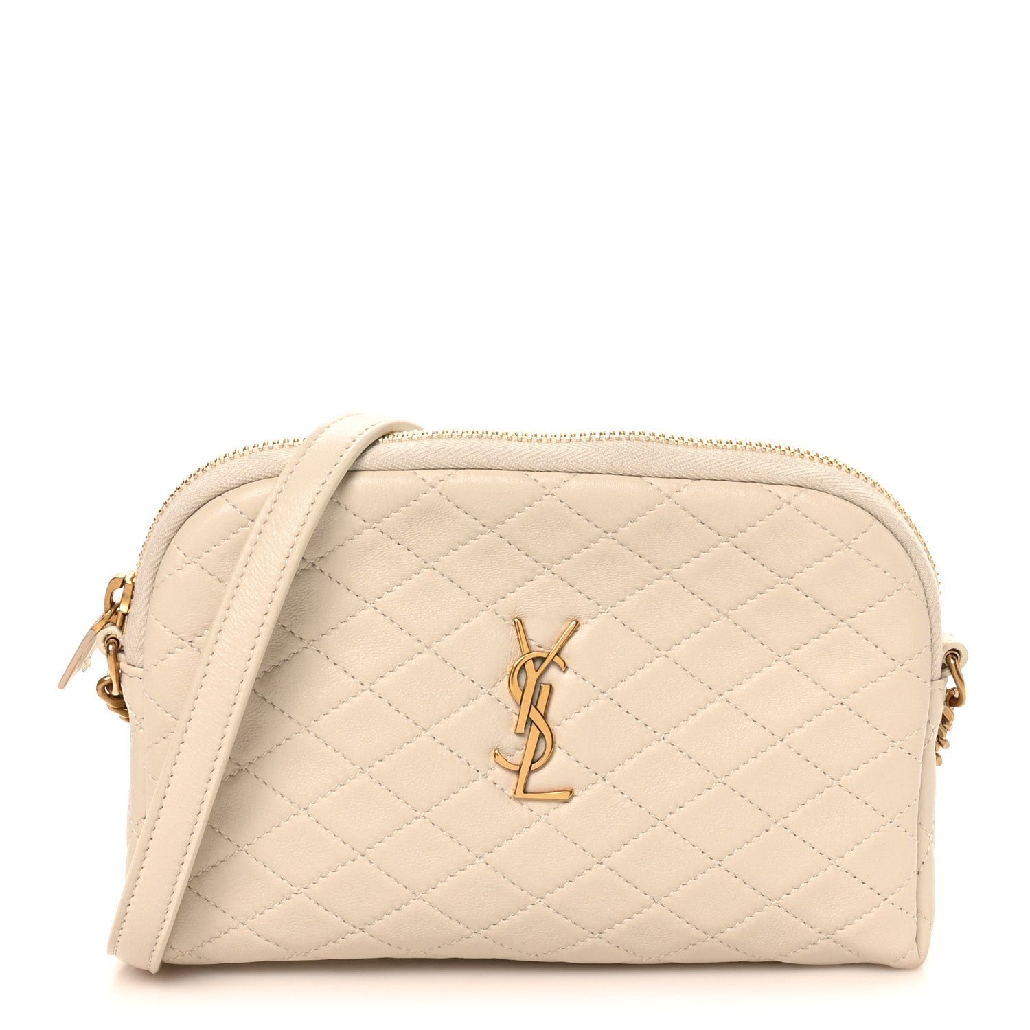 Saint Laurent Lambskin Quilted Gaby Zipped Pouch Crema Soft