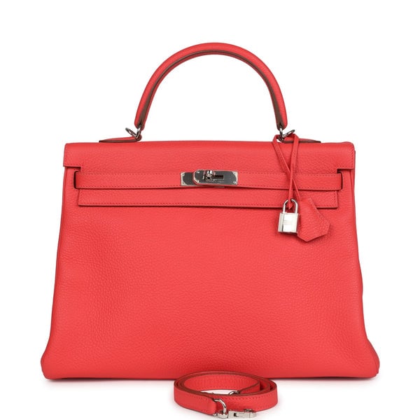 Hermes Pre-owned Hermes Retourne Kelly 35 Rose Jaipur Clemence Palladium Hardware