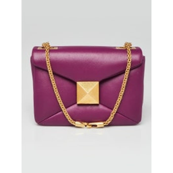 Valentino Valentino Purple Lambskin Leather One Stud Small Shoulder Bag