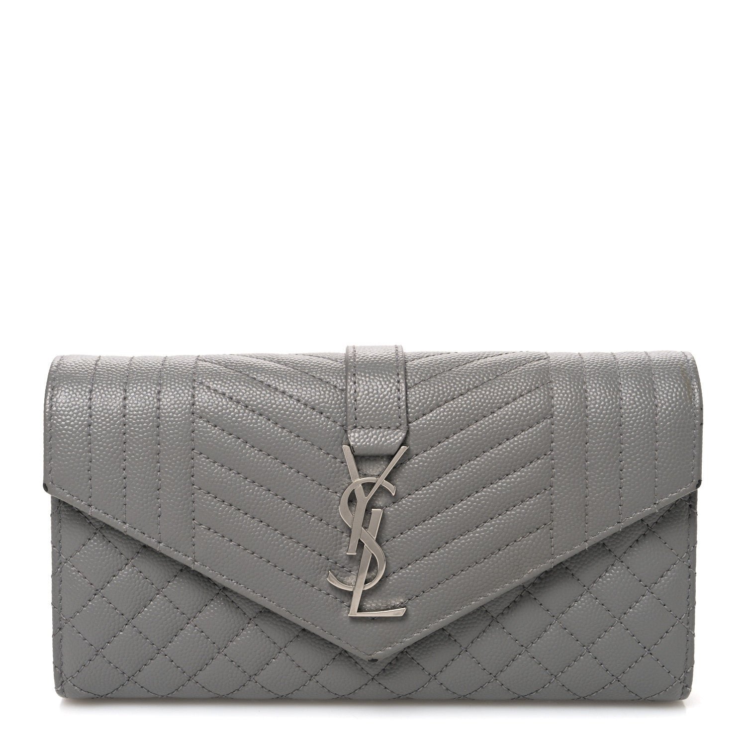 Saint Laurent Grain De Poudre Mixed Matelasse Triquilt Large Monogram Wallet Stone