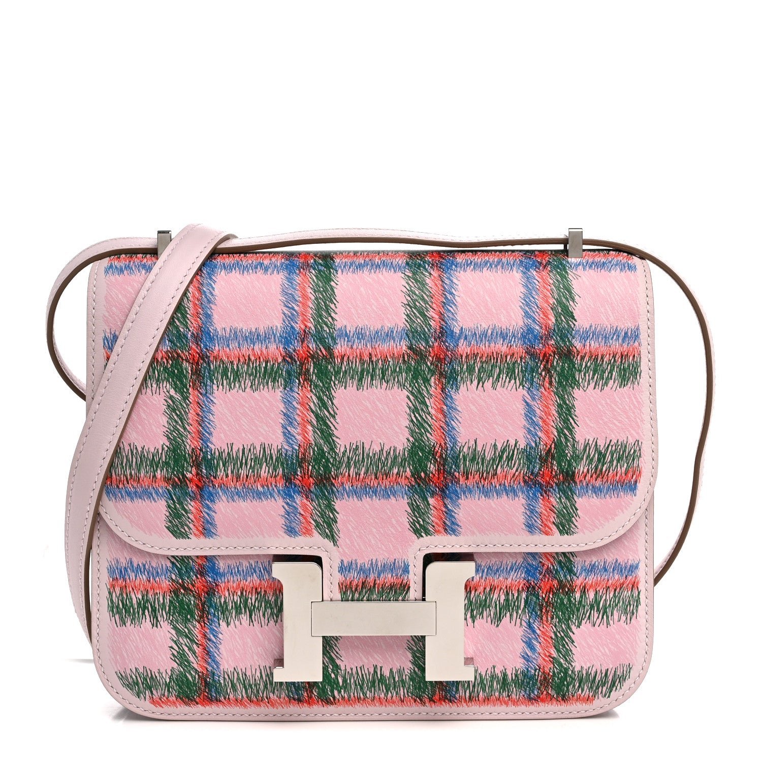 Hermes Swift Tartan Printed Constance 18 Mauve Pale