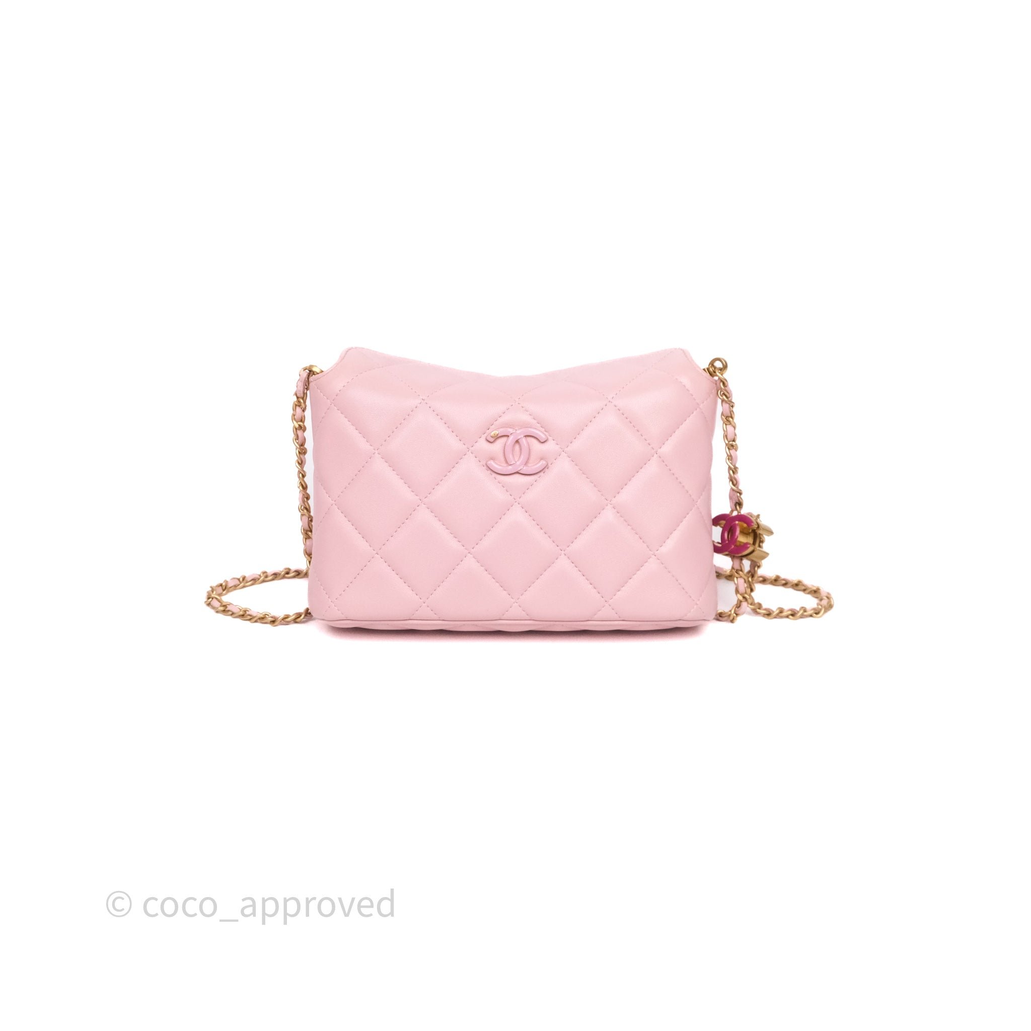 Chanel Quilted Hobo With CC Adjustable Chain Pink Lambskin Aged Gold Hardware