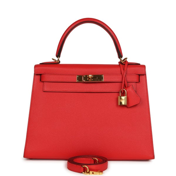 Hermes Pre-owned Hermes Kelly Sellier 28 Rouge Tomate Epsom Gold Hardware