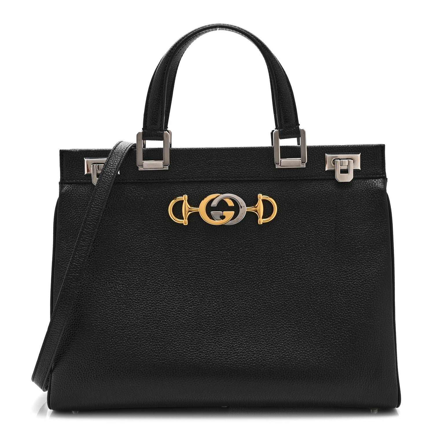 Gucci Grainy Calfskin Medium Zumi Top Handle Bag Black