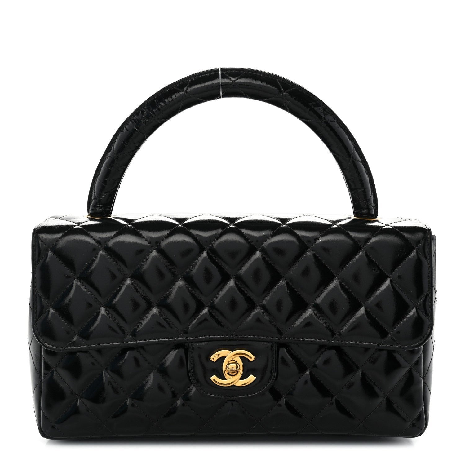 Chanel Patent Quilted Medium Rectangular Kelly Flap Bag Black