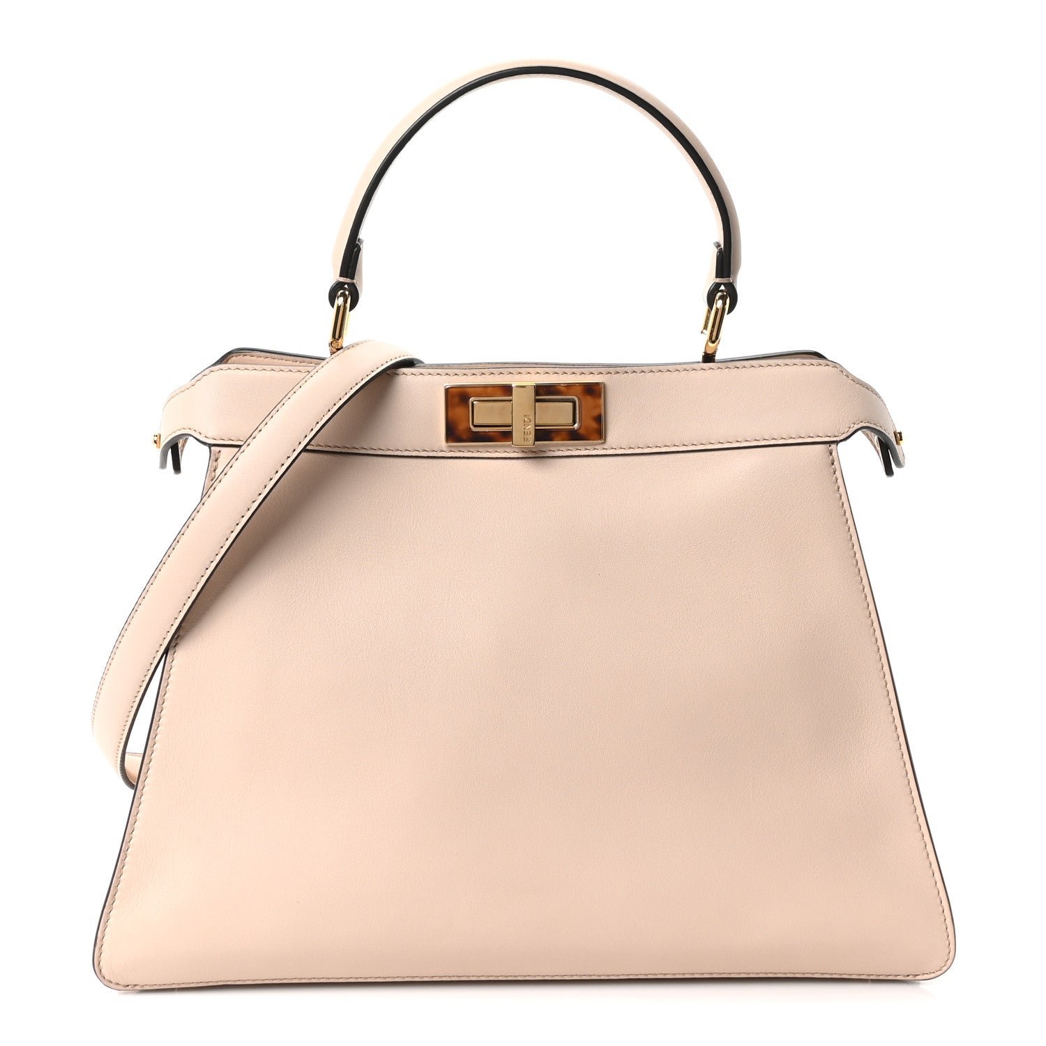 Fendi Vitello Seta Shiny Nappa Plexiglass Medium Peekaboo I SEE U Satchel Poudre