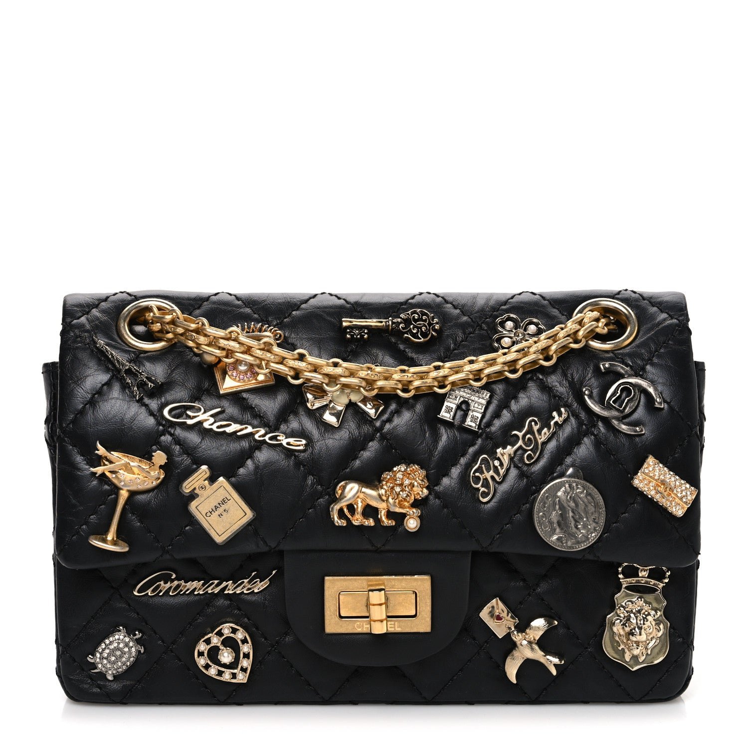 Chanel Aged Calfskin Lucky Charms 2.55 Reissue 224 Flap Black