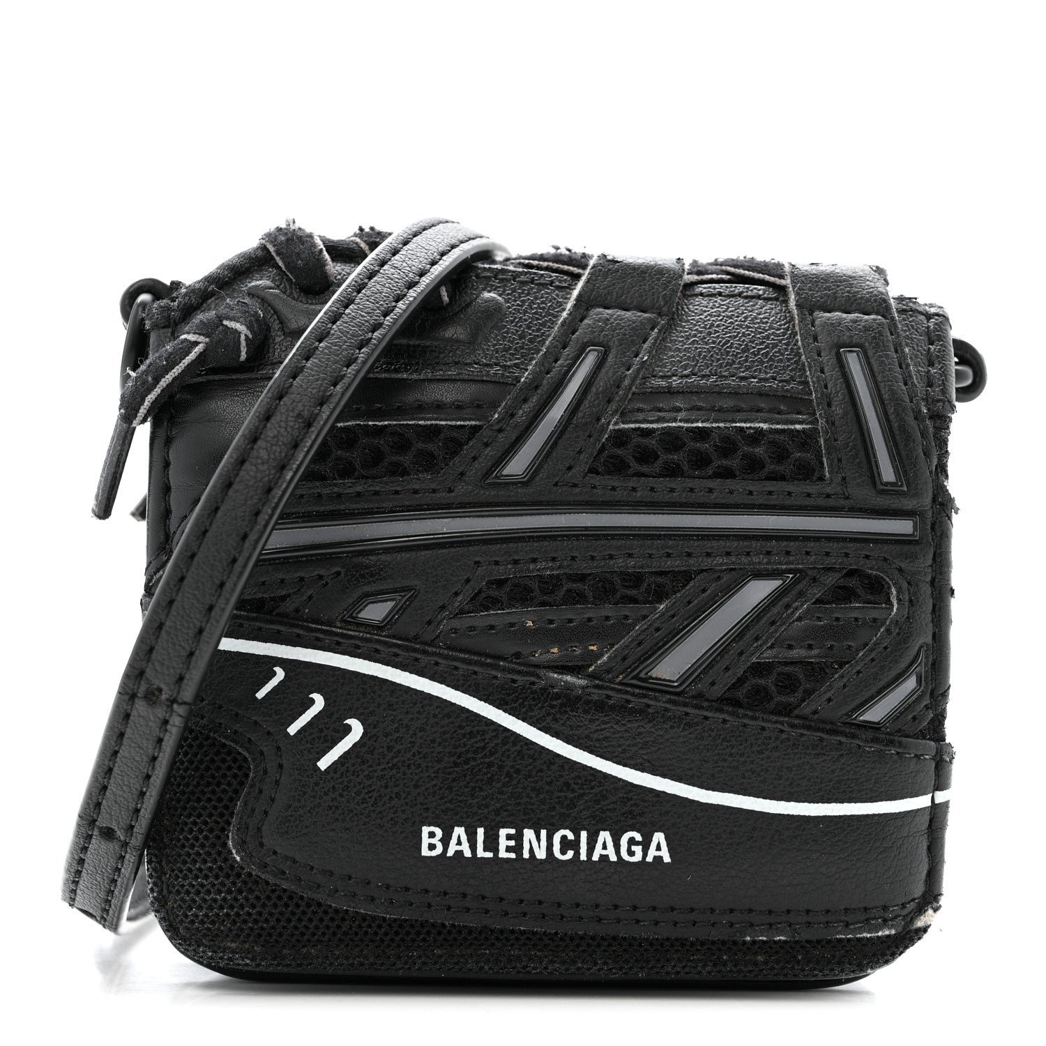 Balenciaga Faux Calfskin Fabric Sneakerhead Crossbody Wallet Black