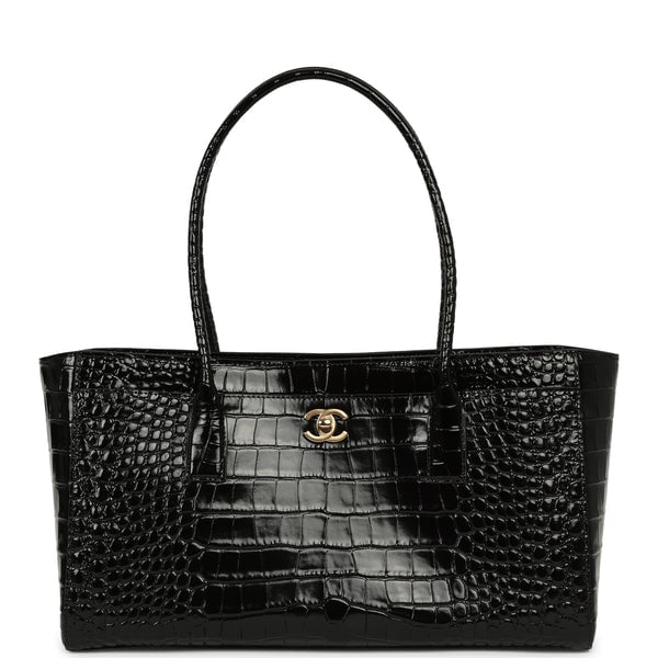 Chanel Small Cerf Shopping Bag Black Croc Embossed Calfskin Gold Hardware