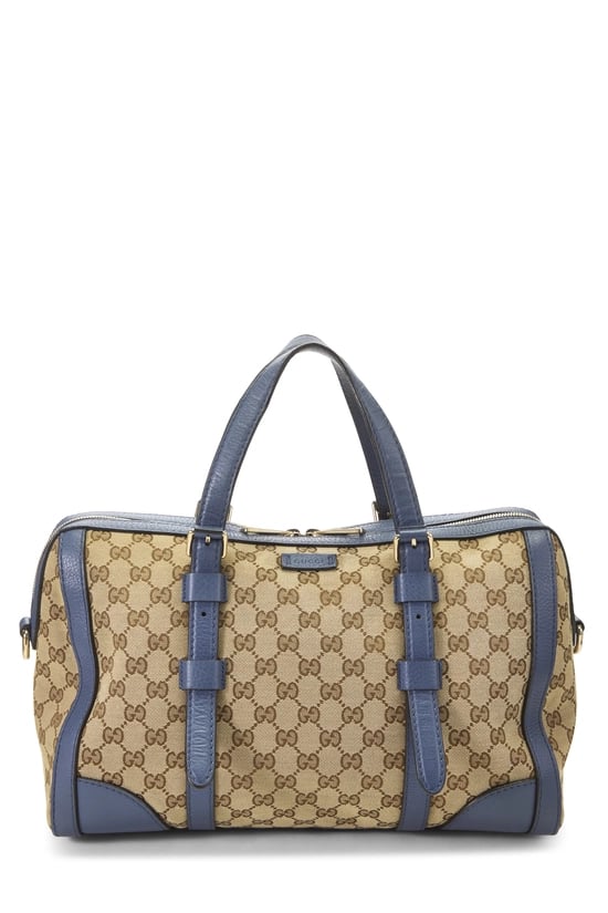 Blue GG Canvas Boston Satchel Bag
