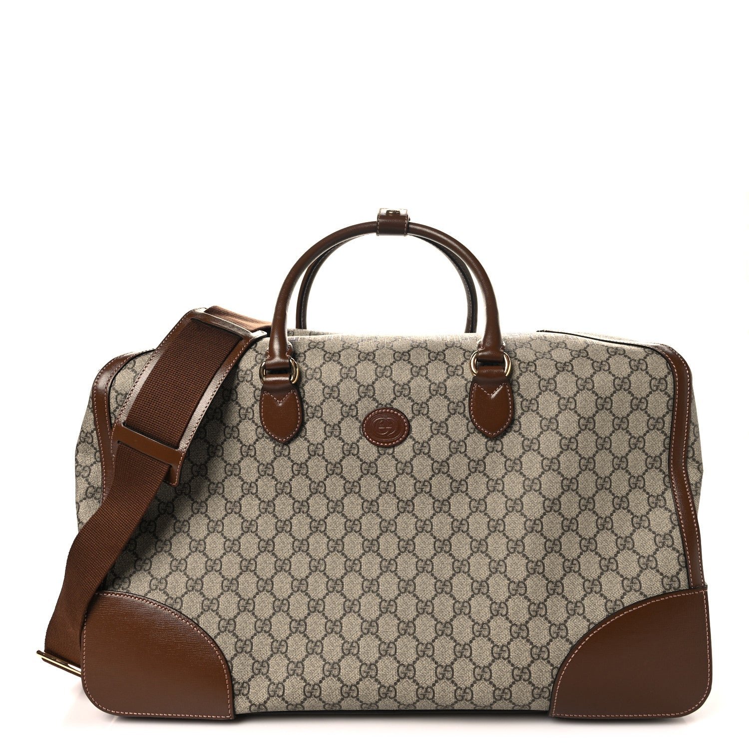 Gucci GG Supreme Monogram Azalea Calfskin Retro Interlocking G Large Duffle Bag Beige Ebony Brown Sugar