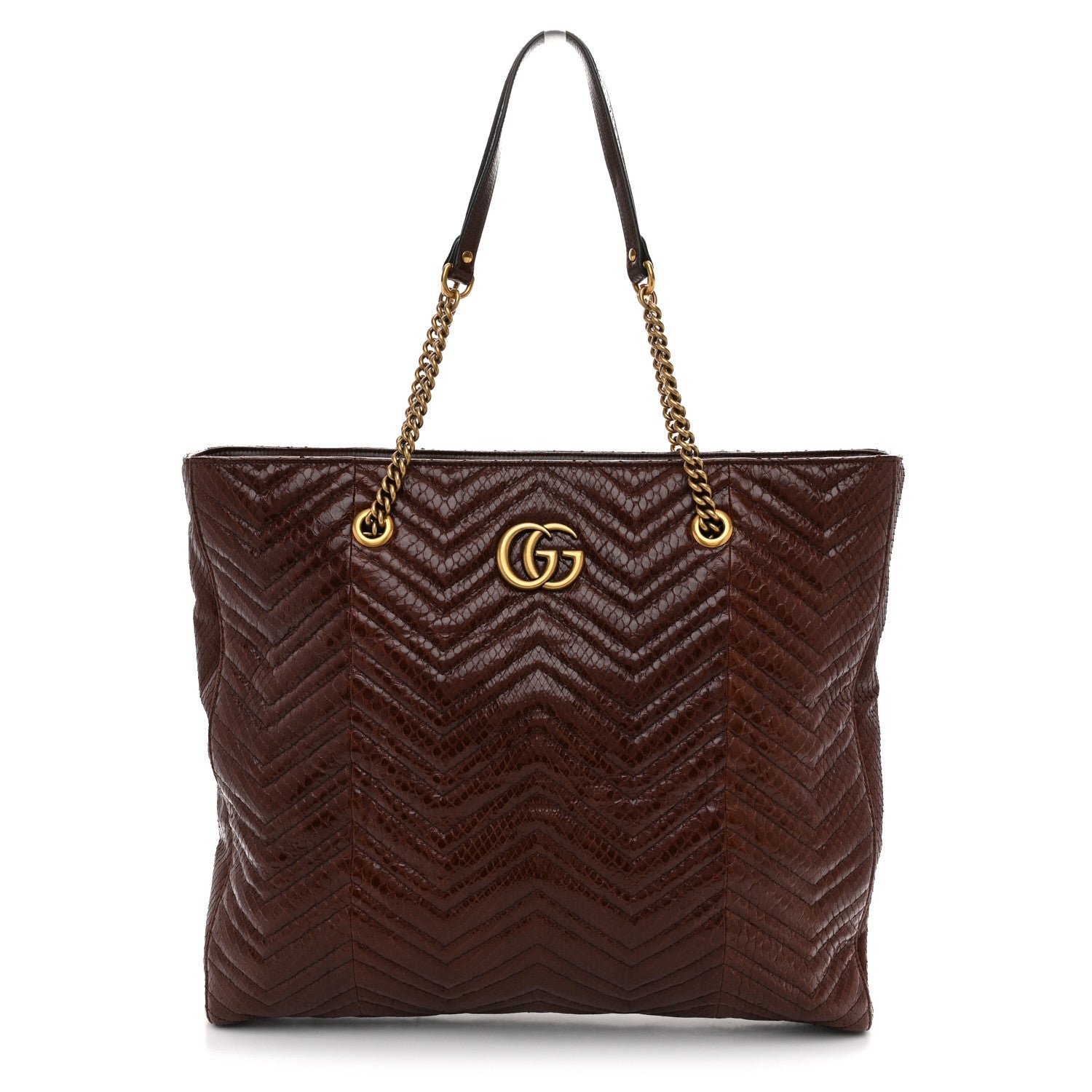 Gucci Snakeskin Matelasse Large GG Marmont Slim Tote Brown