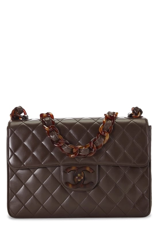 Brown Lambskin Half Flap Jumbo