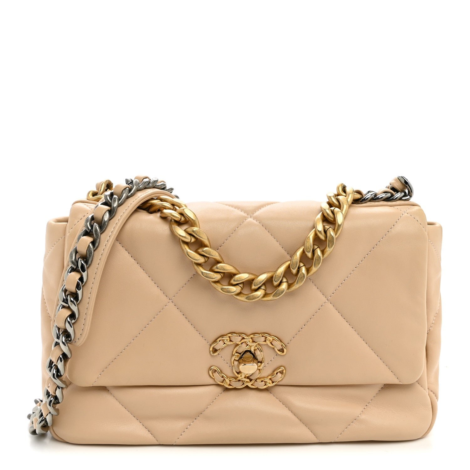 Chanel Lambskin Quilted Medium Chanel 19 Flap Light Beige