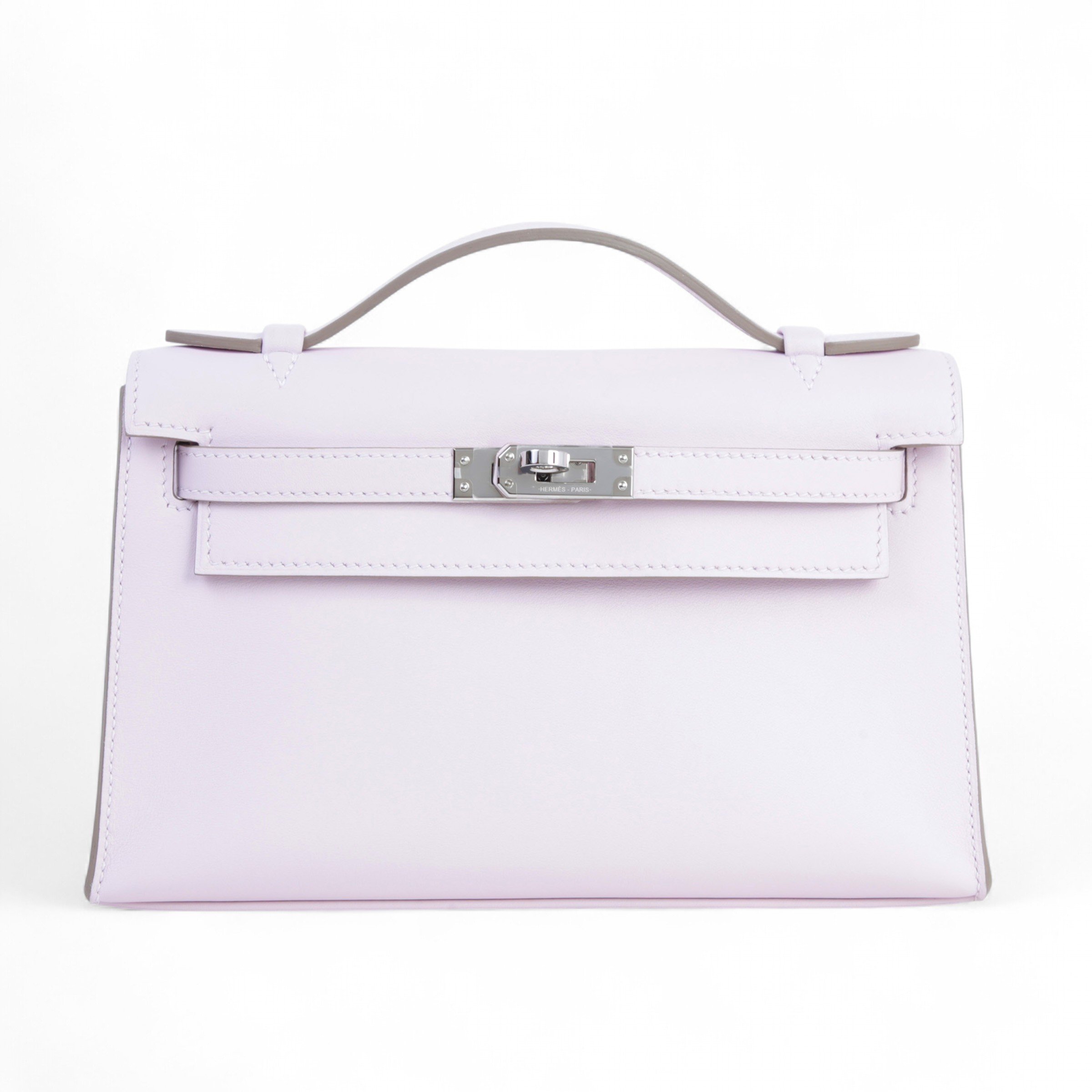 Hermes Unused ( Rank NS )  HERMÈS  Kelly Pochette Mauve Pale (09) Swift Palladium hardware U (2022)