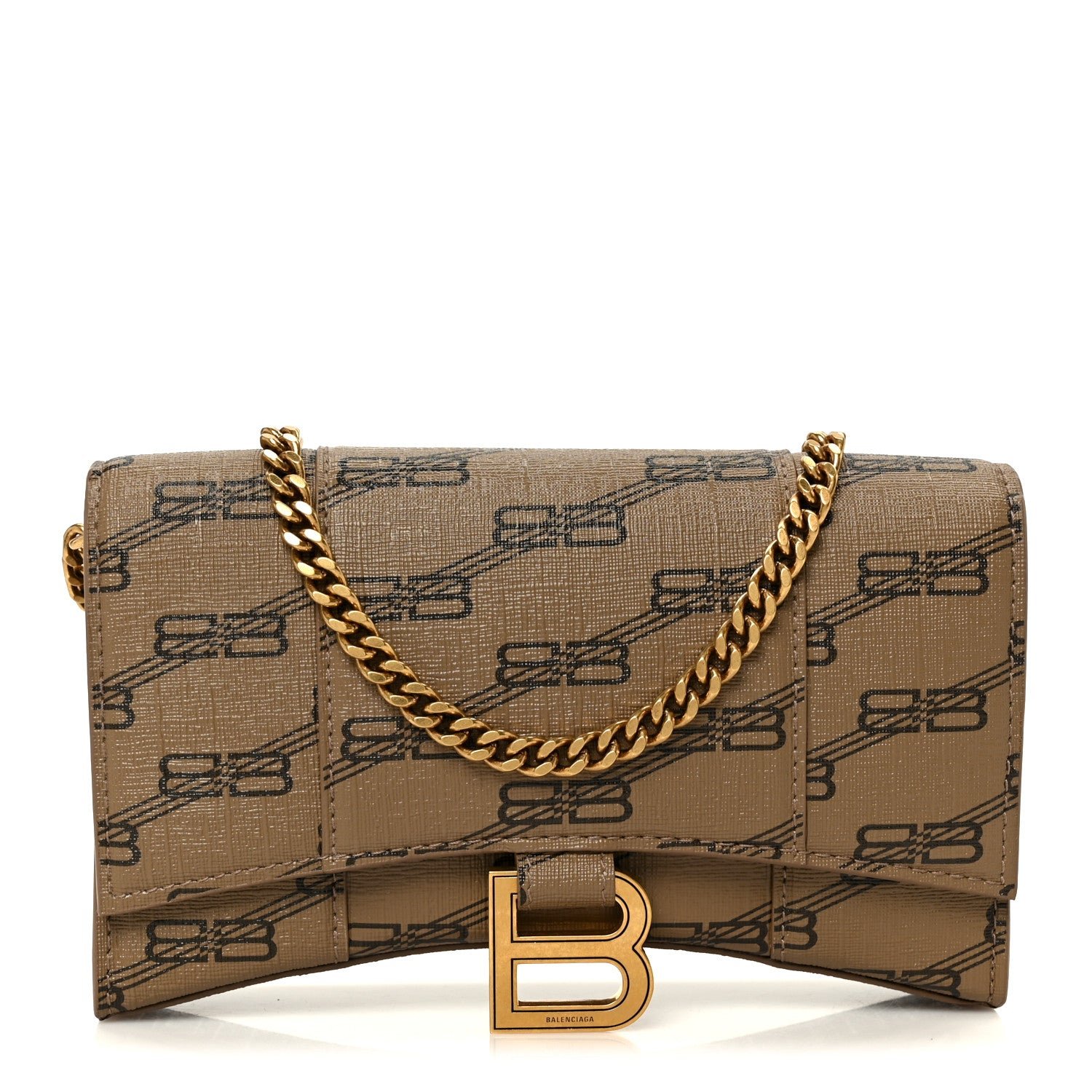 Balenciaga Coated Canvas BB Monogram Hourglass Chain Bag Beige Brown