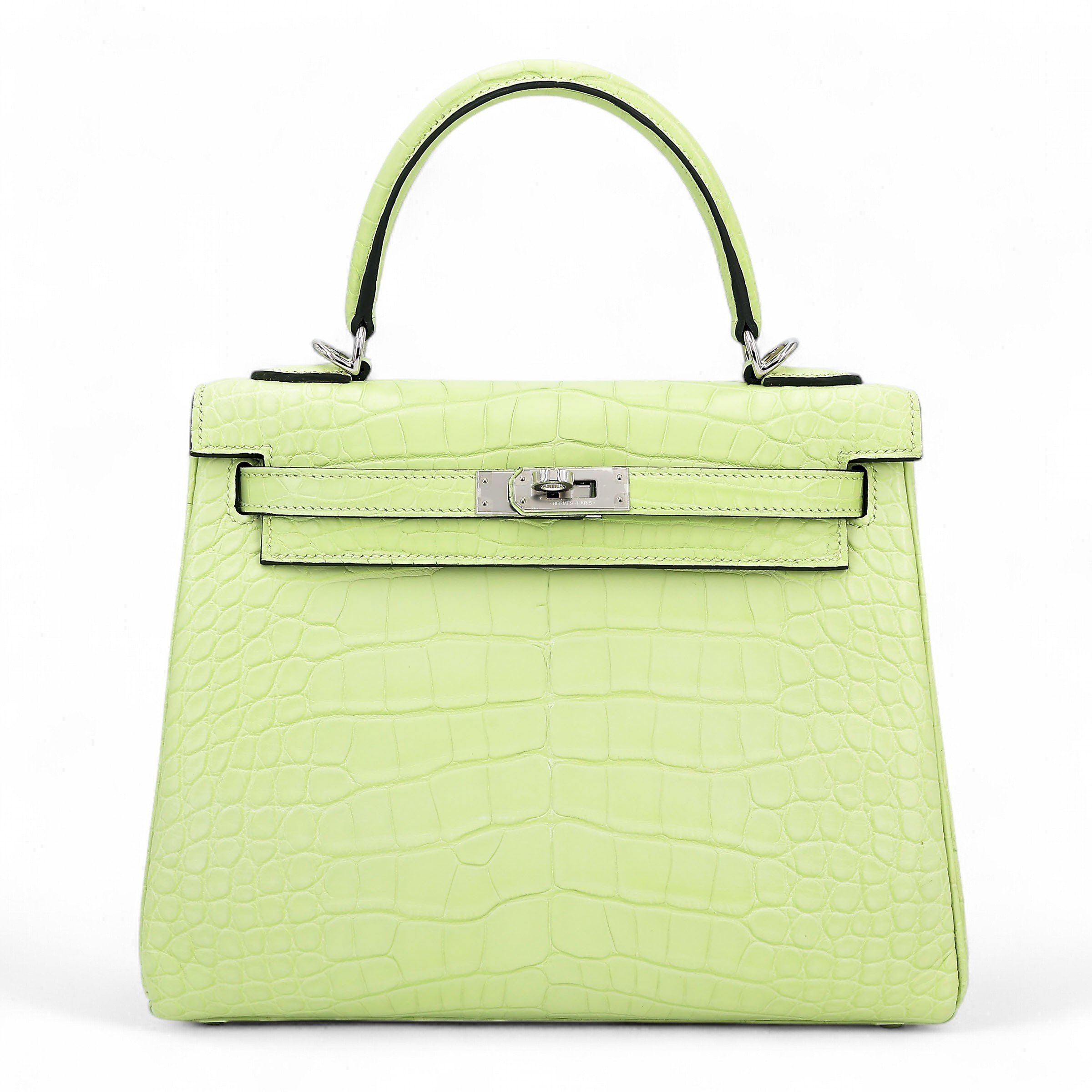 Hermes Unused ( Rank NS ) HERMÈS Kelly 25 Jaune Bourgeon (R9) Matte Alligator Palladium hardware B (2023)