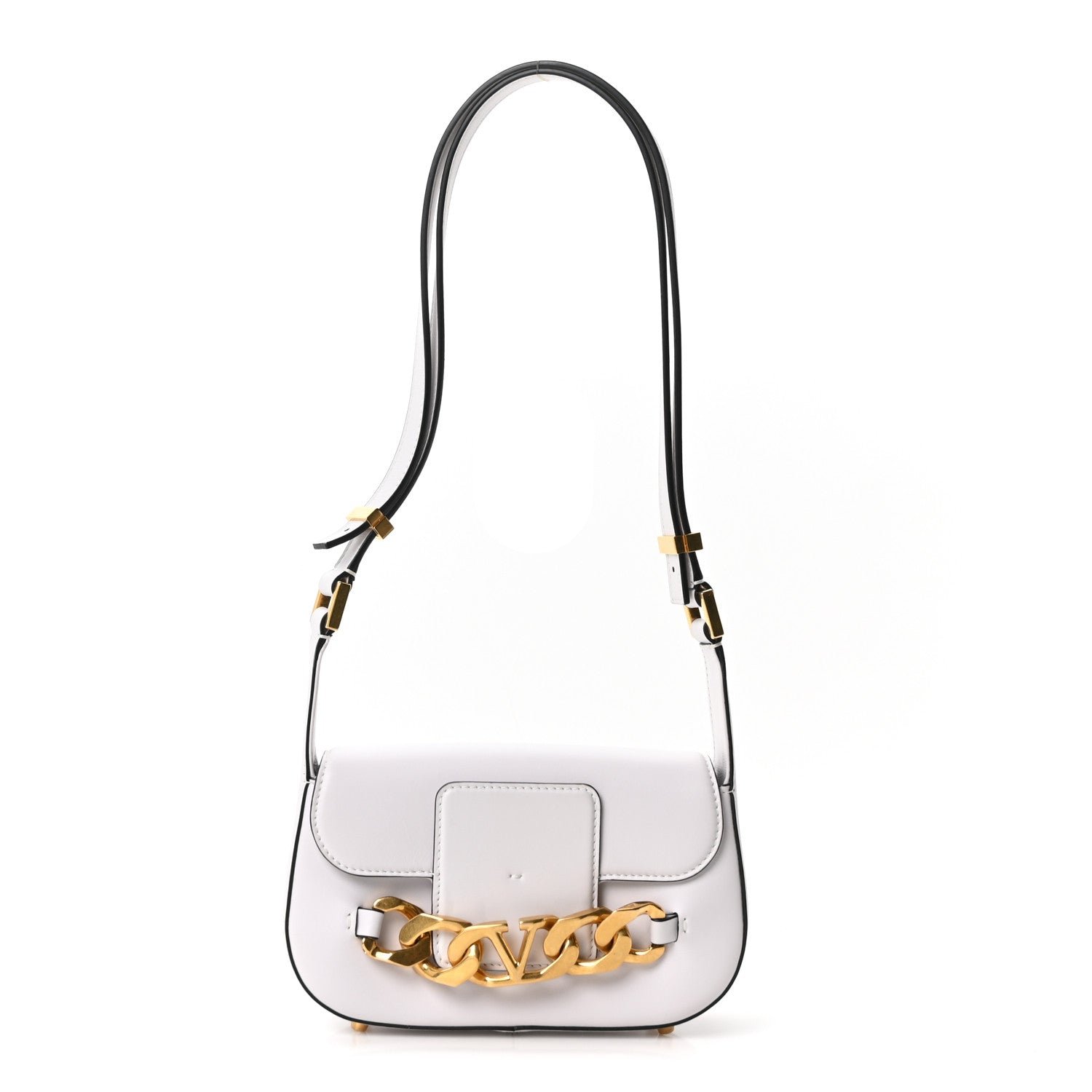 Valentino Garavani Calfskin Small Vlogo Chain Shoulder Bag Optic White