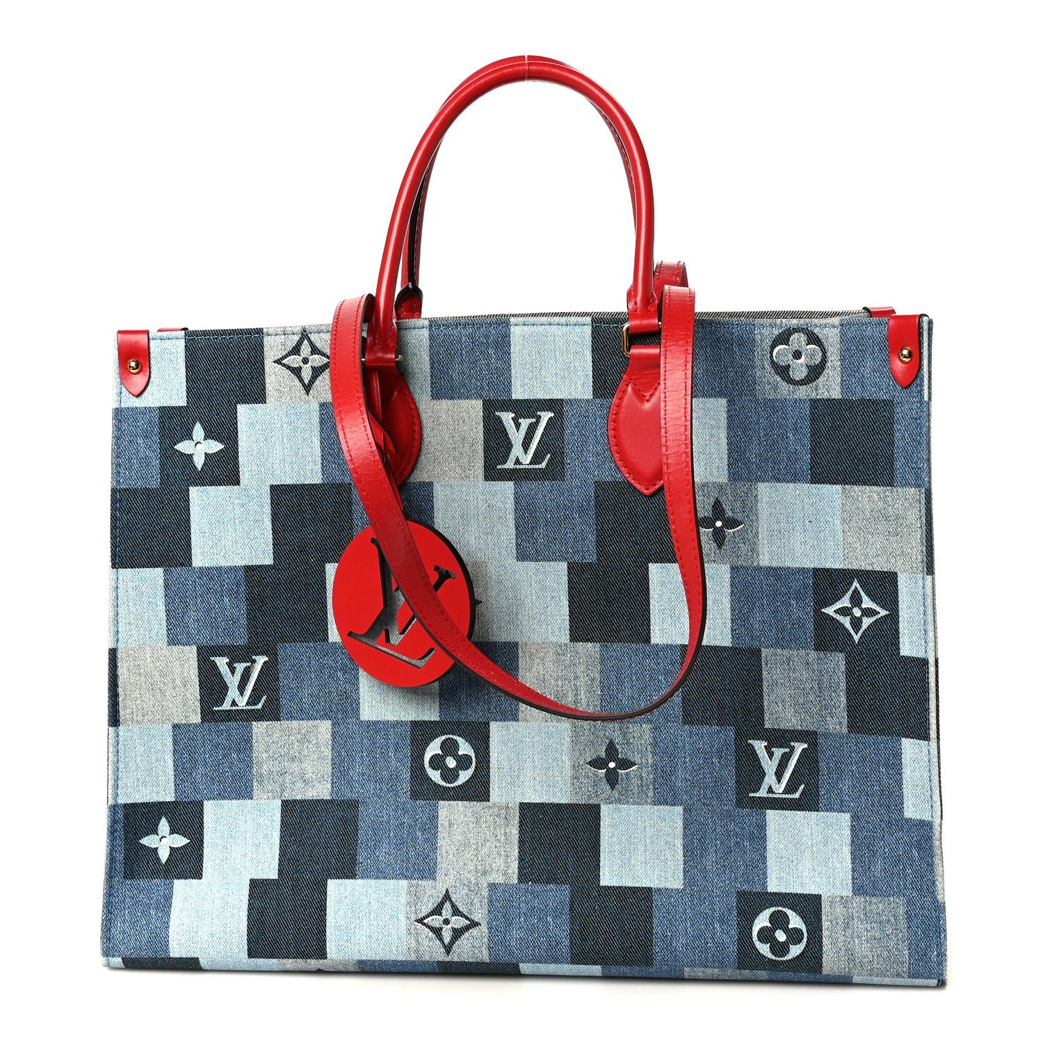 Louis Vuitton Denim Damier Monogram Onthego Blue Rouge