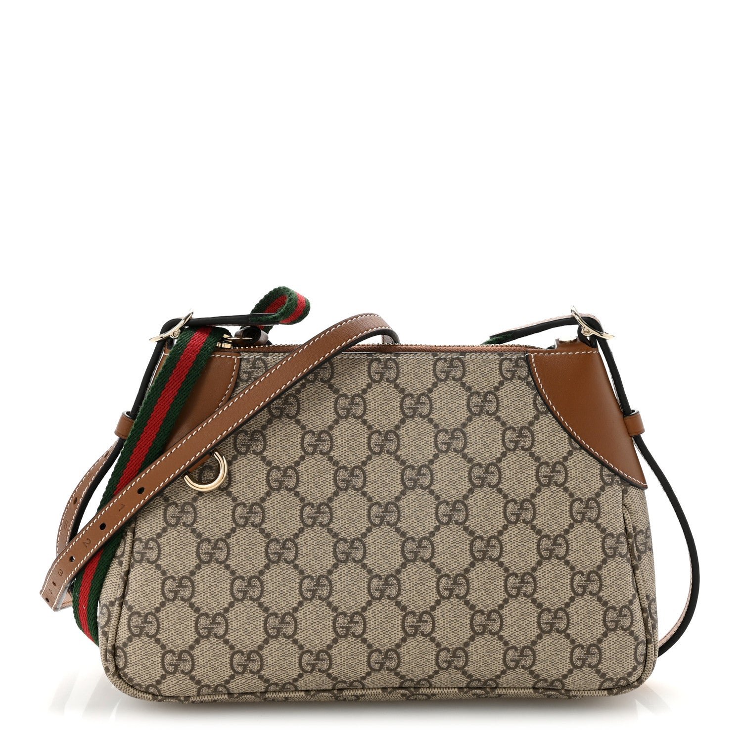 Gucci GG Supreme Monogram Textured Calfskin Small Emblem Shoulder Bag Beige Dark Brown