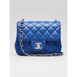 Chanel Blue Quilted Lambskin Leather Classic Square Mini Flap Bag
