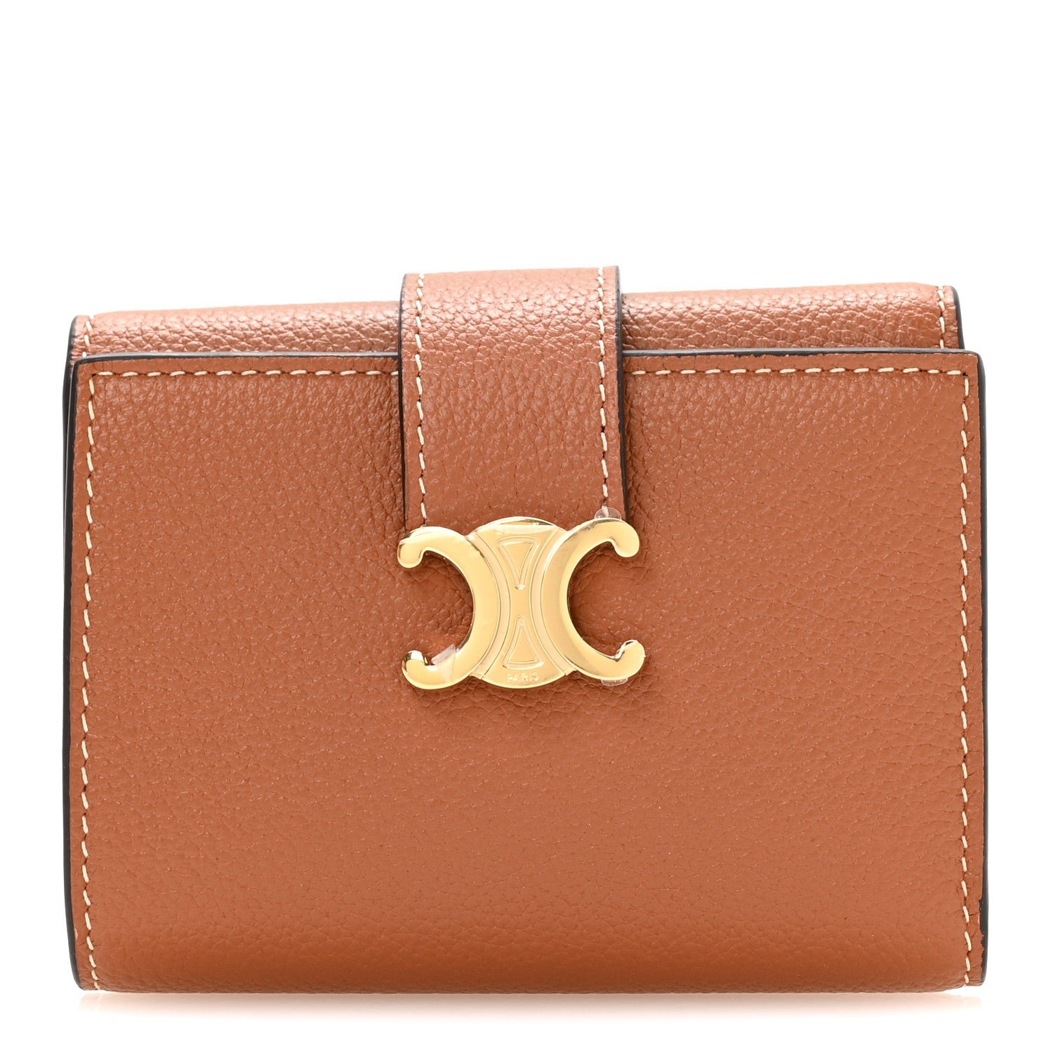 Celine Grained Calfskin Triomphe Fine Strap Wallet Tan