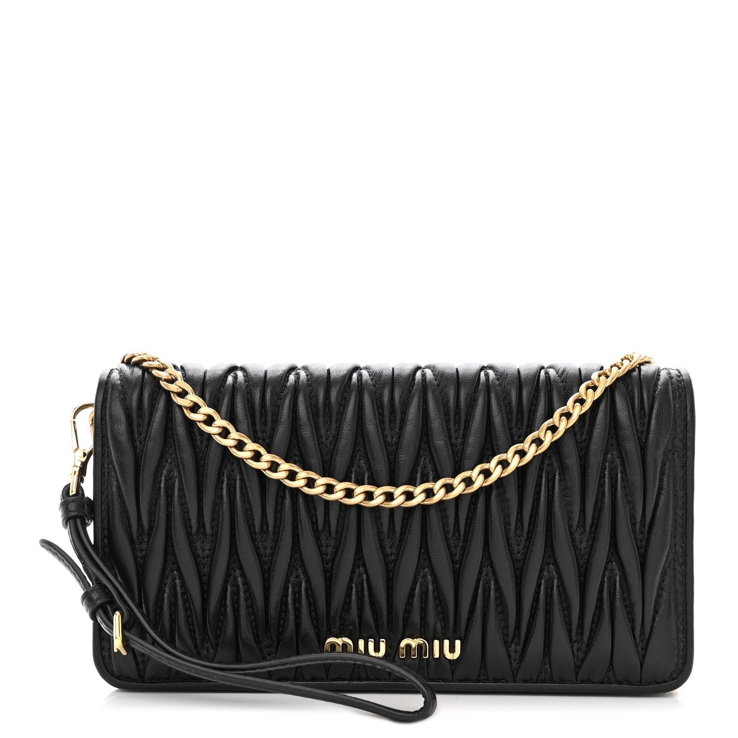 Miu Miu Nappa Matelasse Wallet On Chain Black