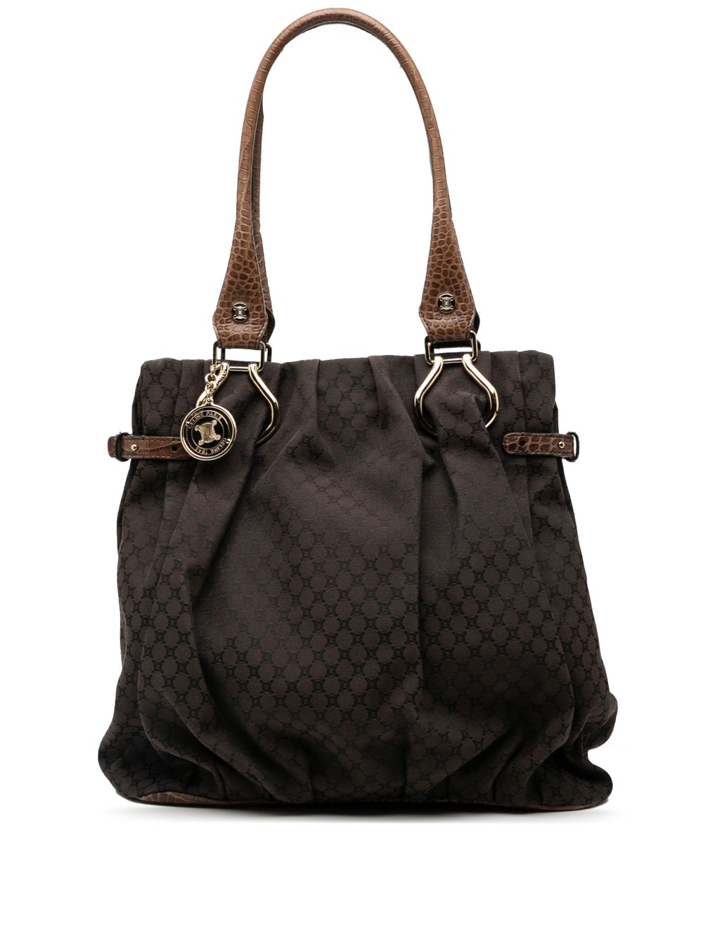 Celine 2009 Embossed Leather Trimmed Macadam Canvas Vertical tote bag