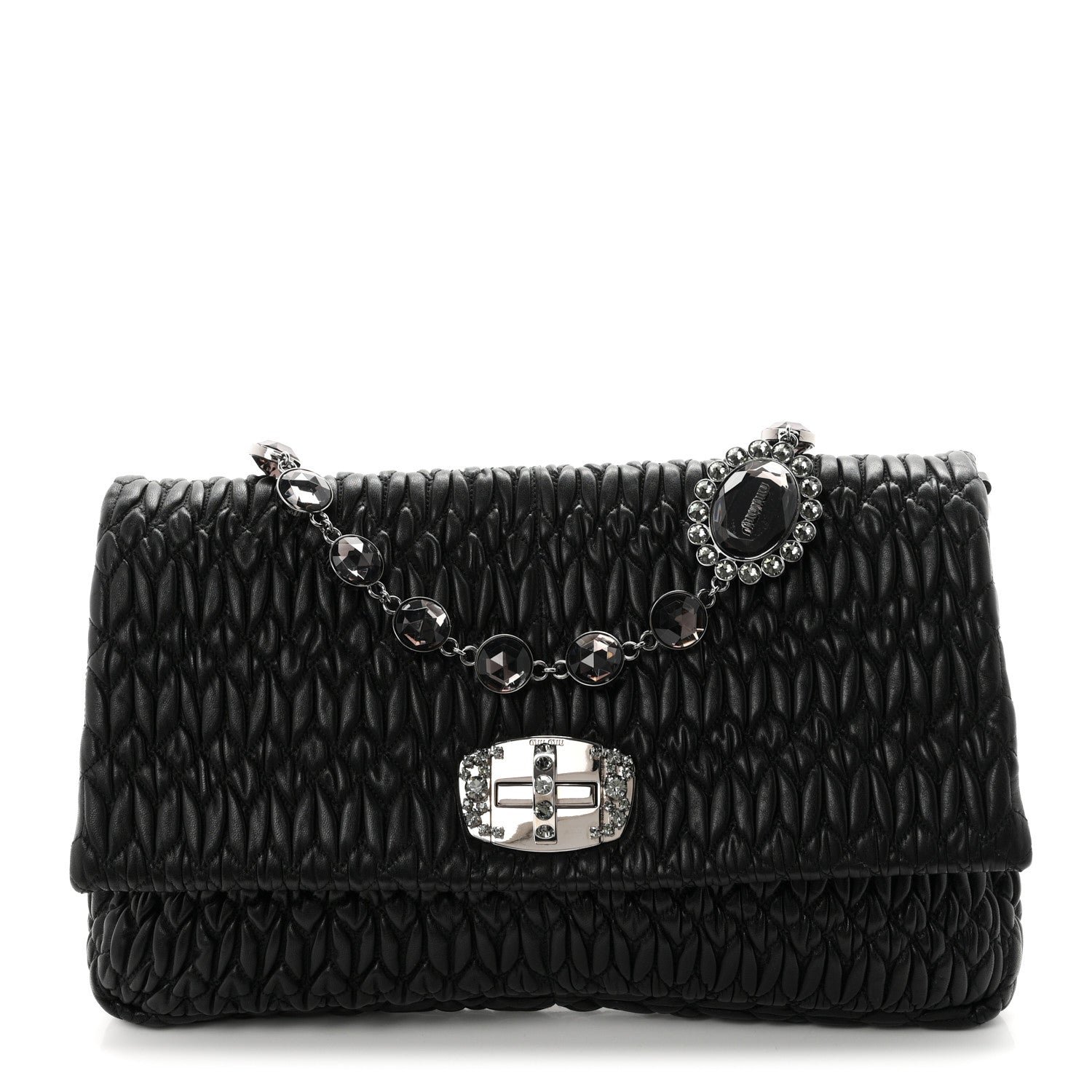 Miu Miu Nappa Matelasse Crystal Flap Clutch Black