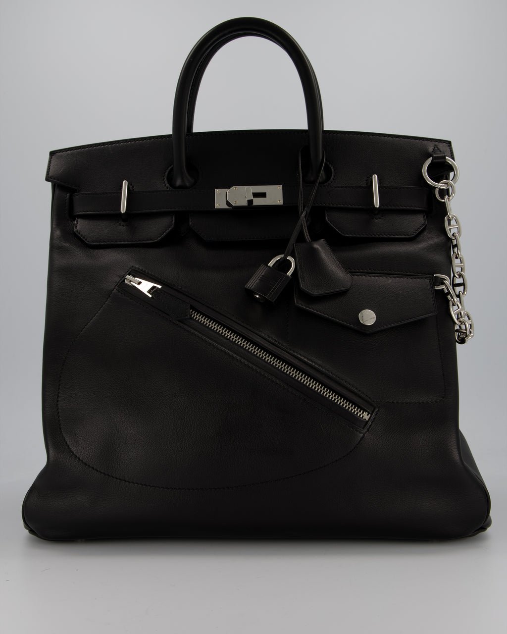 Hermes *RARE* Hermès Haut à Courroies HAC 40 Rock Bag in Noir Volupto Leather with Palladium Hardware