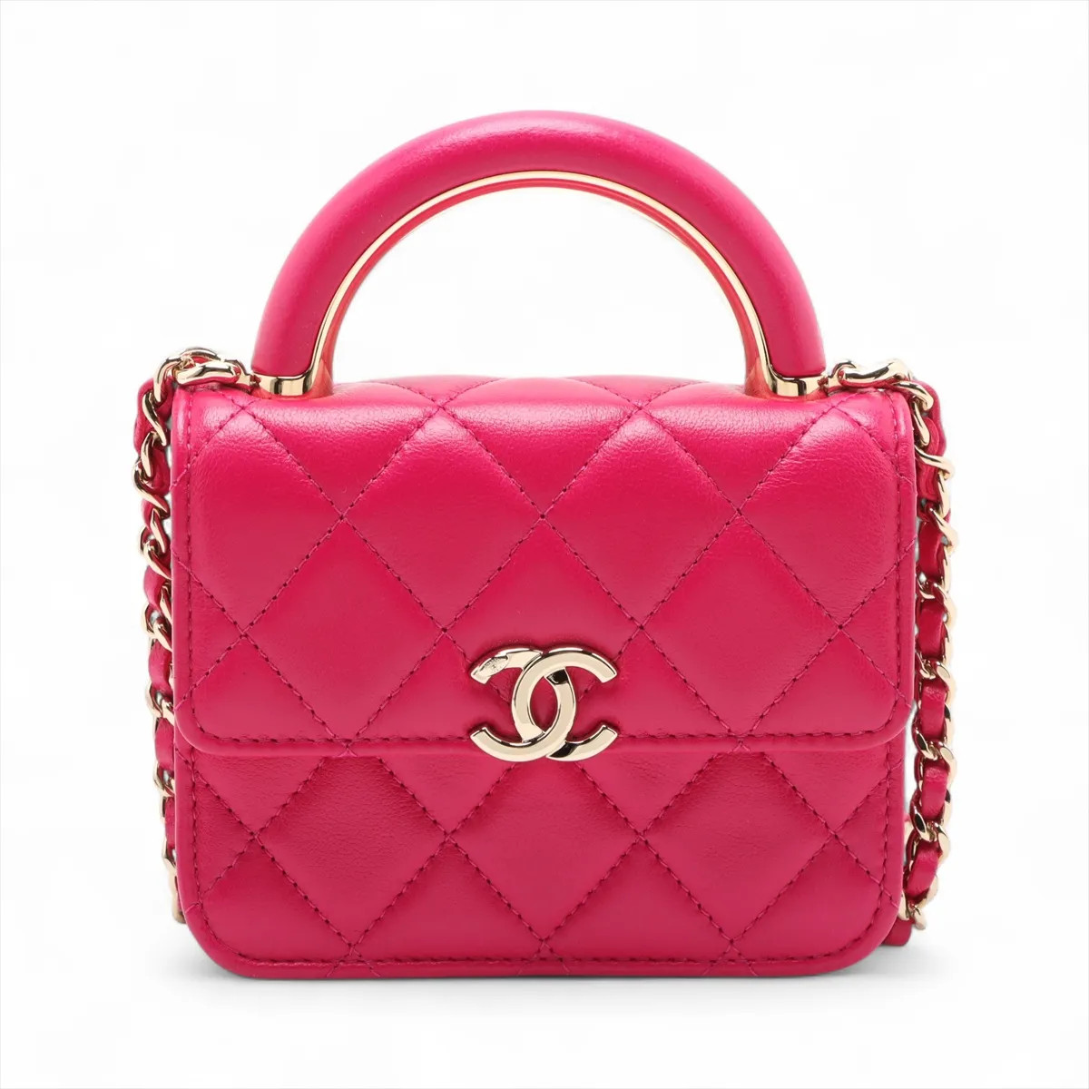 Chanel Matelasse Lambskin 2 Way Handbag Top Handle Pink Gold Metal Fittings rand