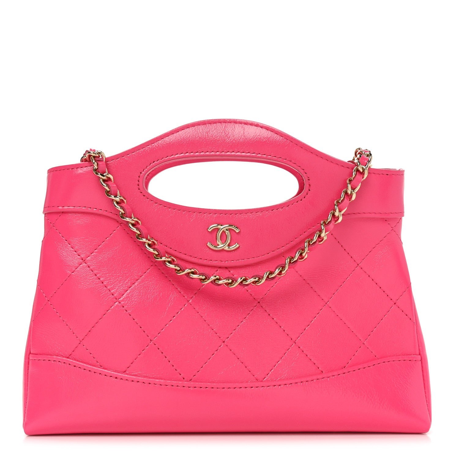 Chanel Shiny Crumpled Calfskin Quilted Nano 31 Shopping Bag Pink