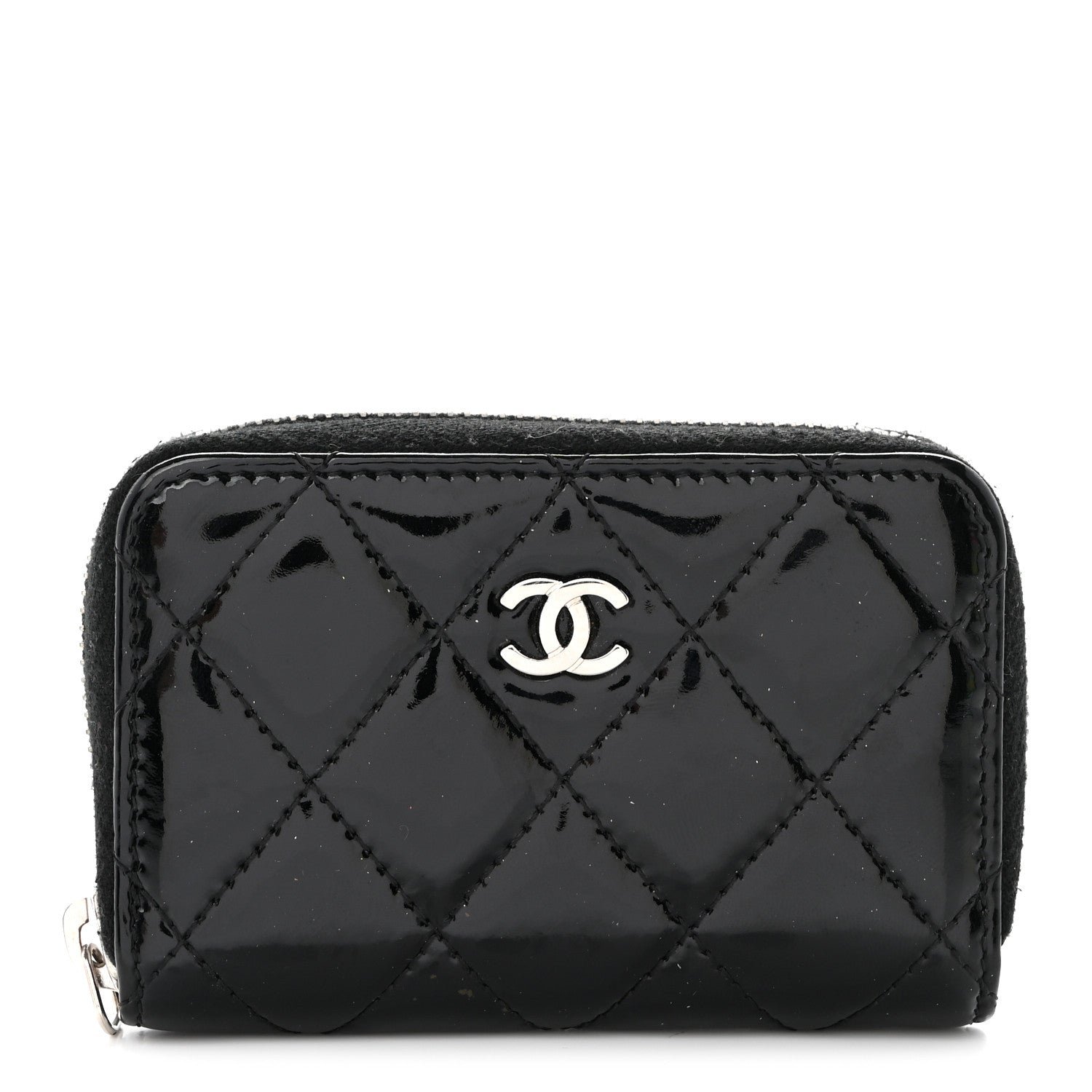 Chanel Patent Calfskin Quilted Zip Coin Purse Black