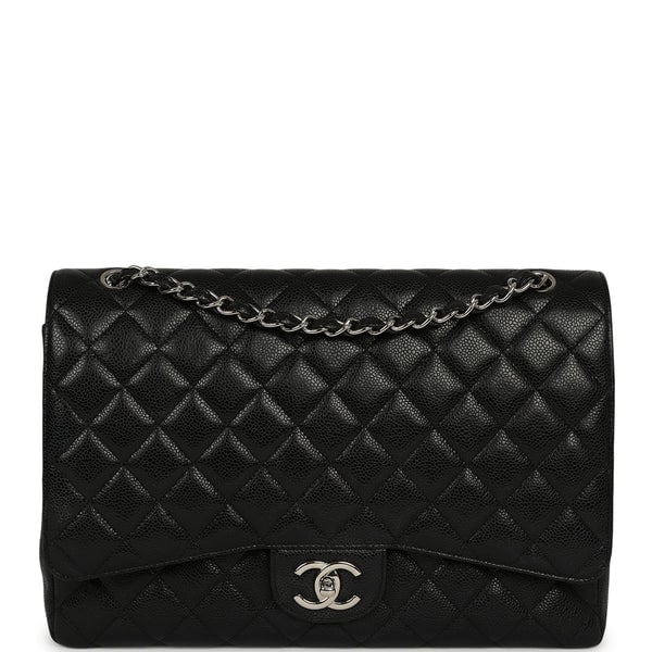 Pre-owned Chanel Maxi Classic Double Flap Bag Black Caviar Silver Hardware