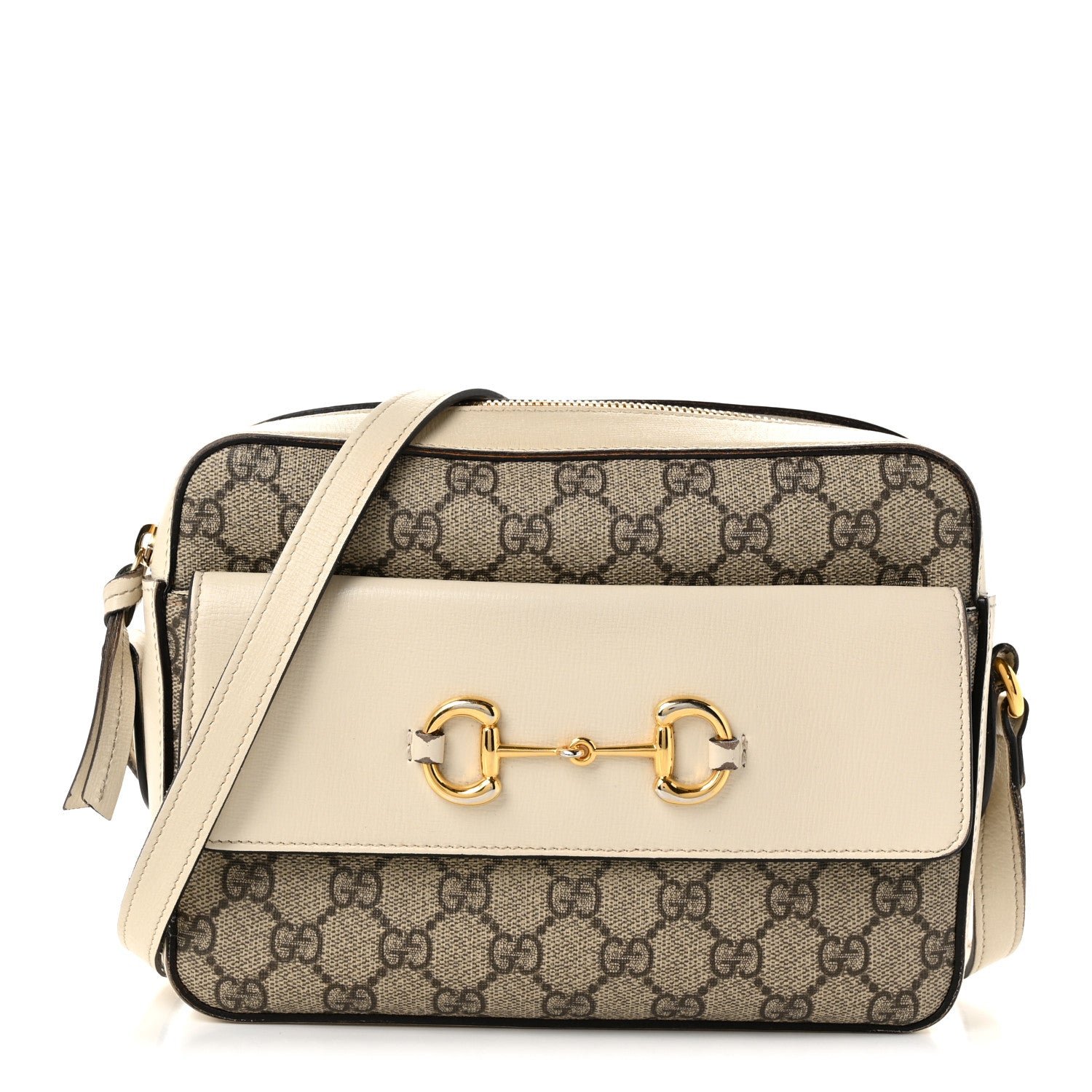Gucci GG Supreme Monogram Small Horsebit 1955 Shoulder Bag Beige Mystic White