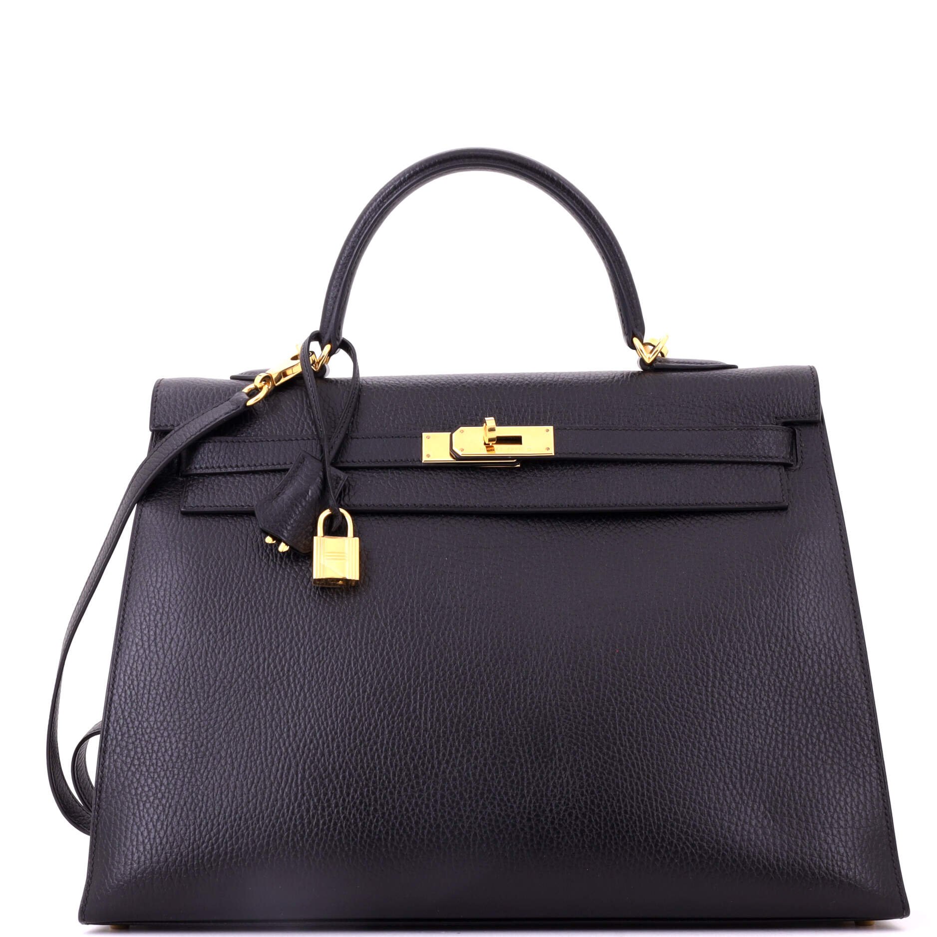 Kelly Handbag Noir Ardennes with Gold Hardware 35