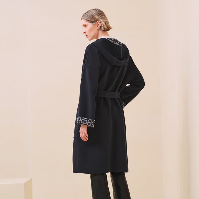 Bleu Marine Hooded Reversible Duffle-coat