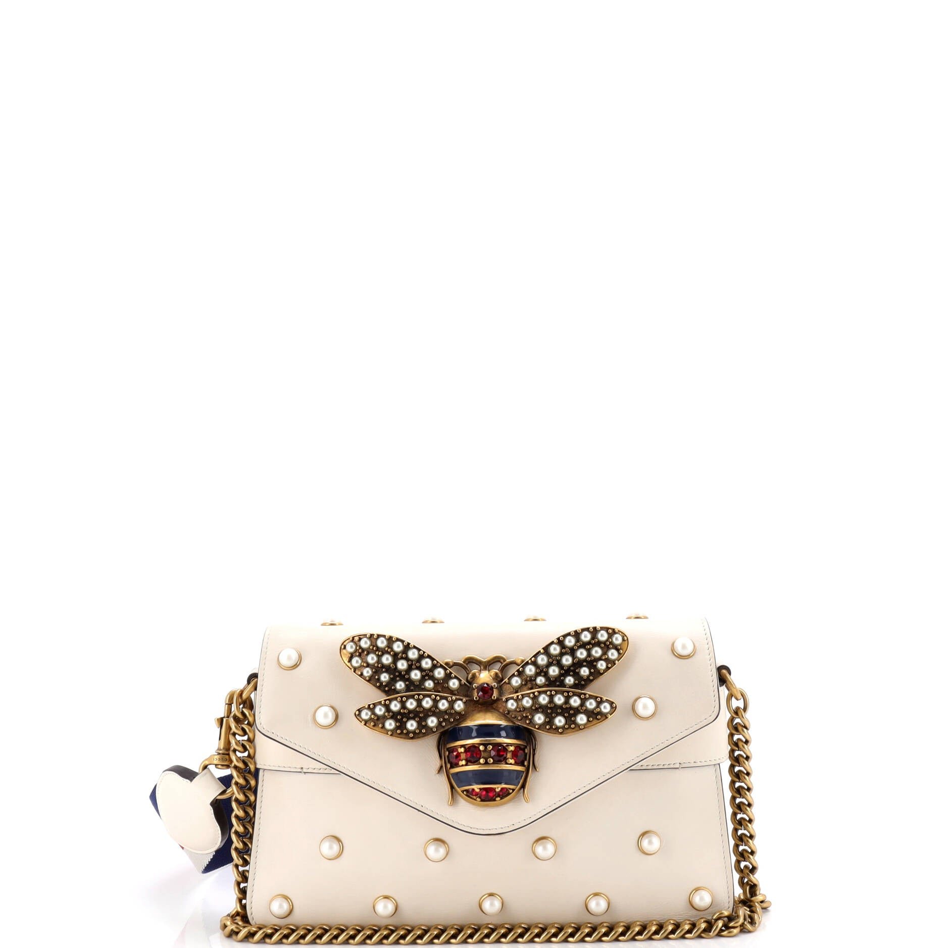 Gucci Broadway Pearly Bee Shoulder Bag Embellished Leather Mini