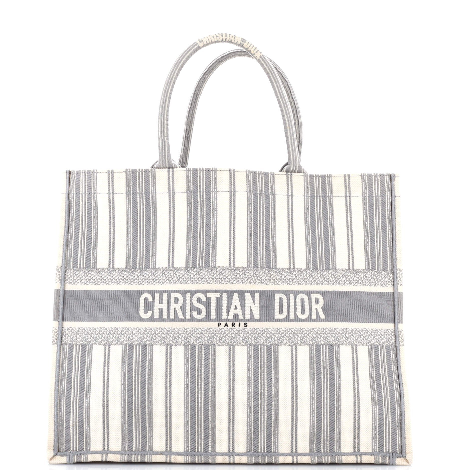 Book Tote Bayadere Stripe Embroidered Canvas Large