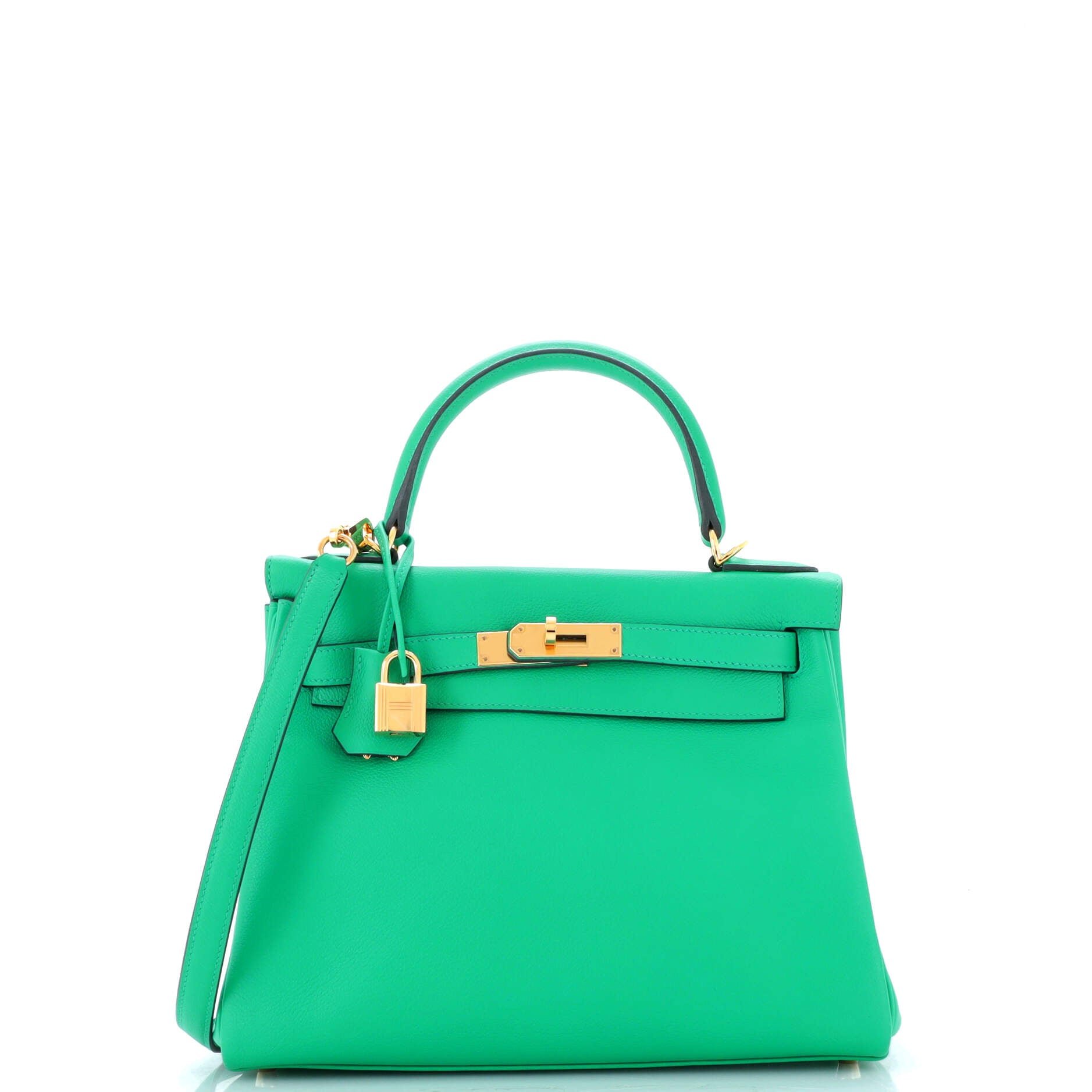 Hermes Kelly Handbag Menthe Evercolor with Gold Hardware 28