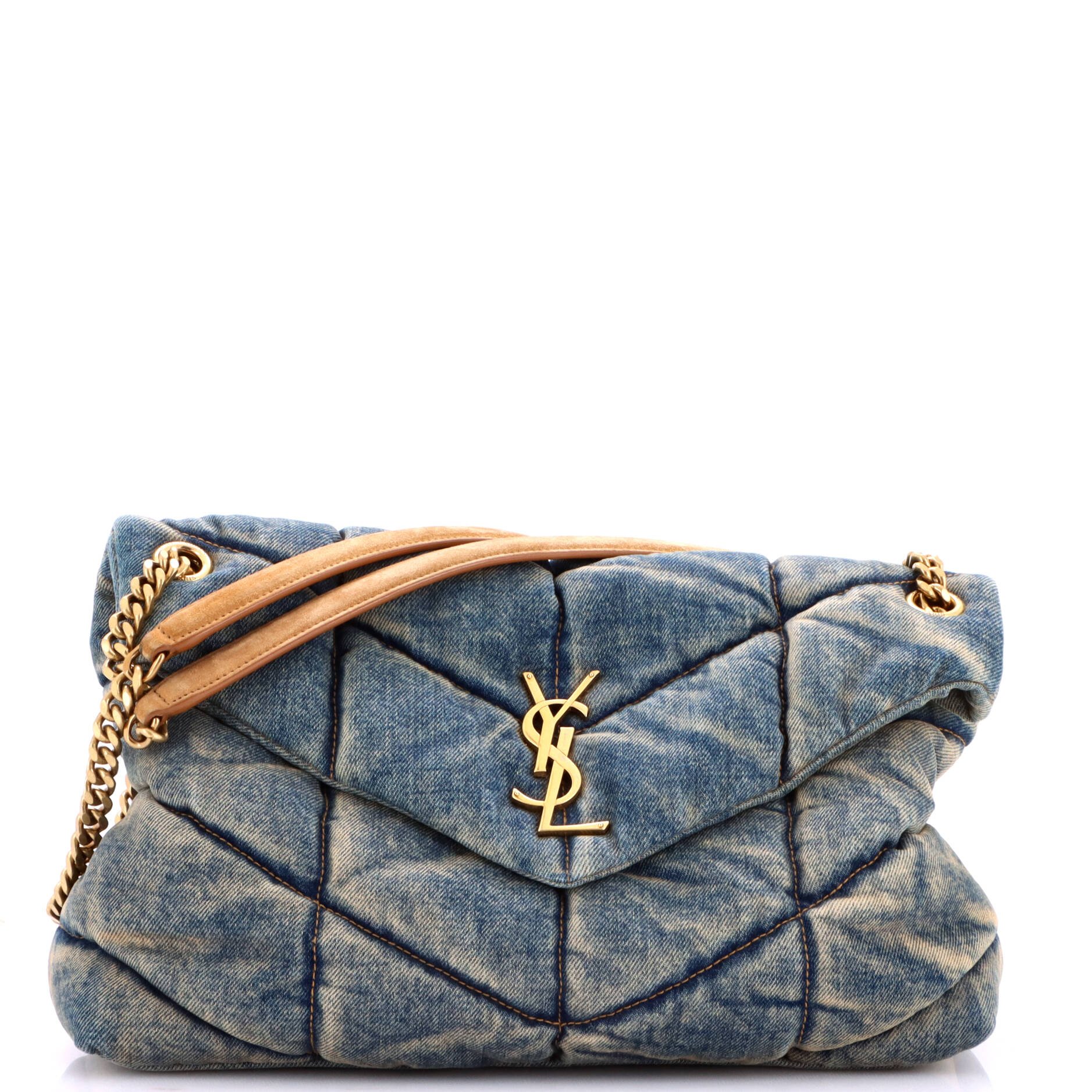Saint Laurent Loulou Puffer Shoulder Bag Quilted Vintage Denim Medium