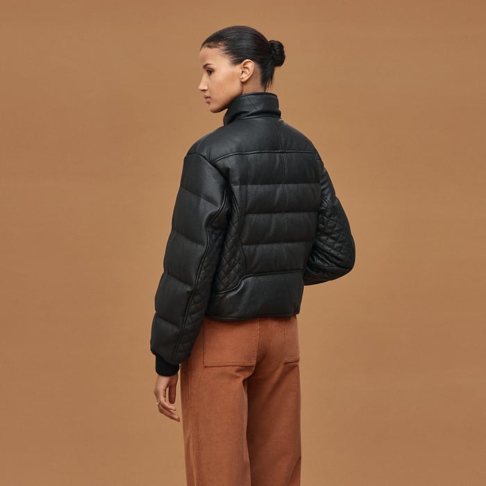 Noir Leather Puffer Coat
