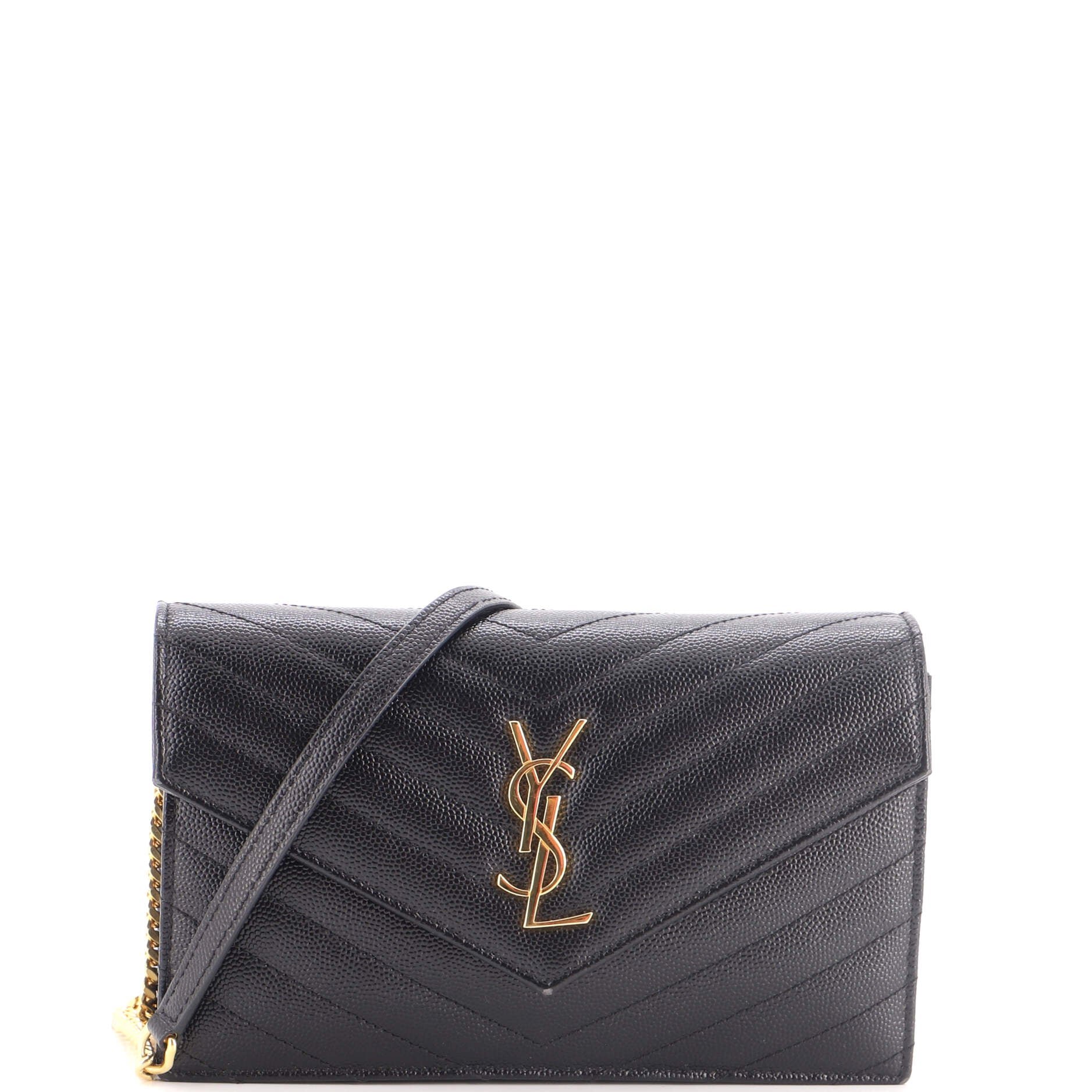 Saint Laurent Classic Monogram Wallet on Chain Matelasse Chevron Leather Small