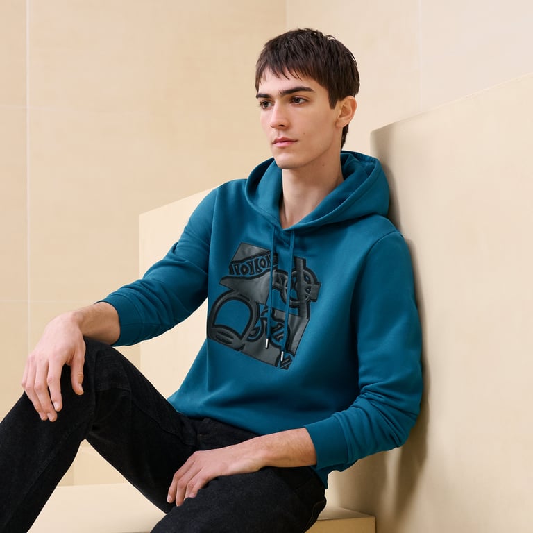 "Metallerie au Carre" hooded sweater with leather detail