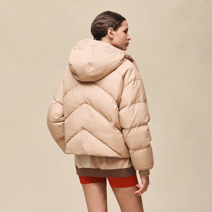Beige Nomade Smooth Calfskin Puffer Coat